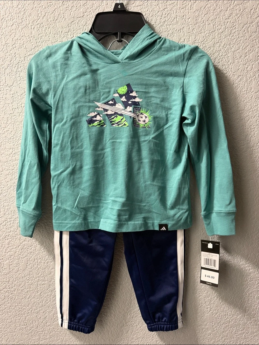 adidas Teal Hooded Long Sleeve Top with Graphic